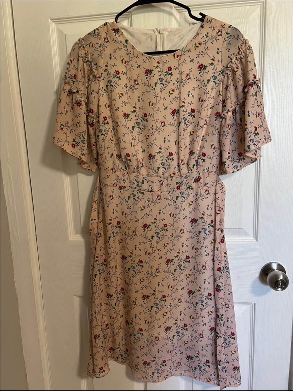 Floral Pale Pink Short Sleeve A-Line Dress